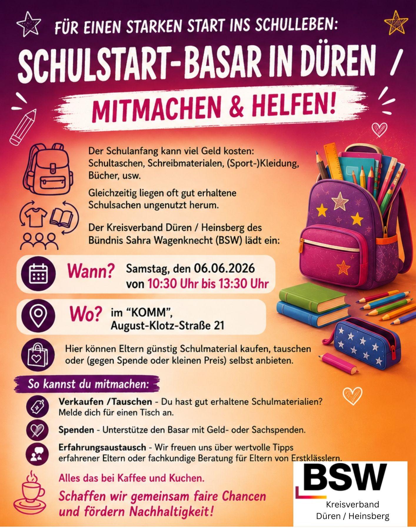 Schulstart-Basar in Düren – Gemeinsam helfen und Chancen schaffen