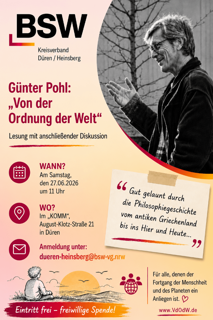 Lesung mit Günter Pohl: „VON DER ORDNUNG DER WELT”